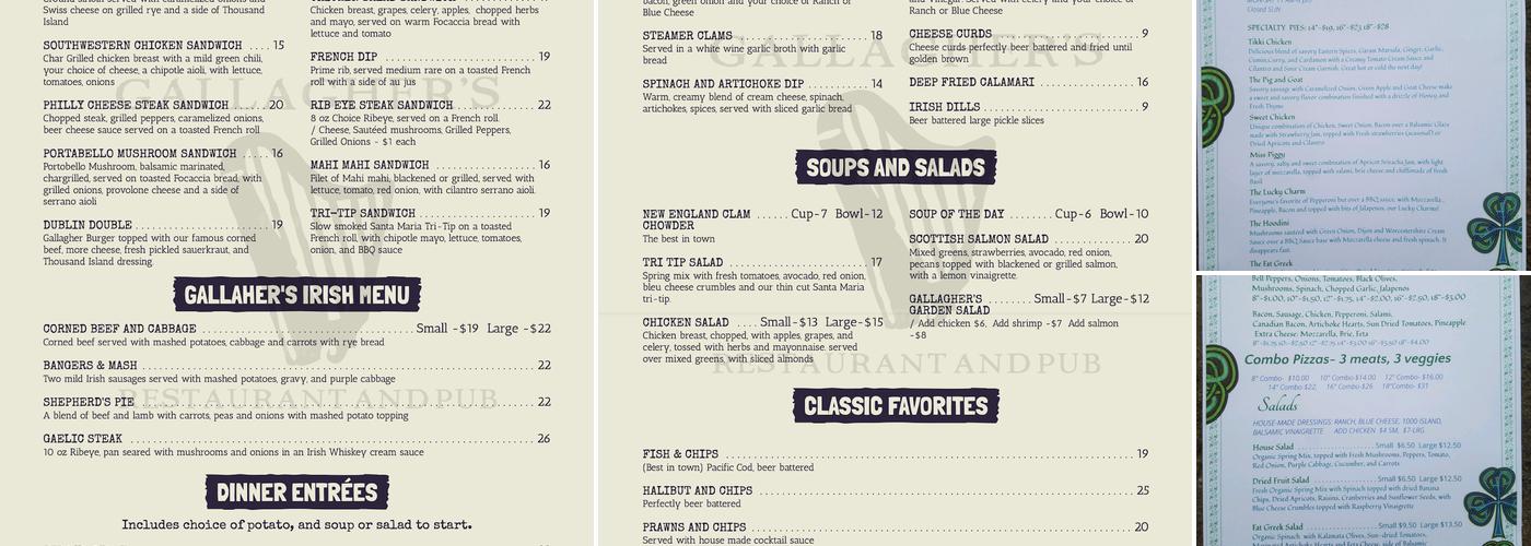 Gallagher's Restaurant & Pub Menu
