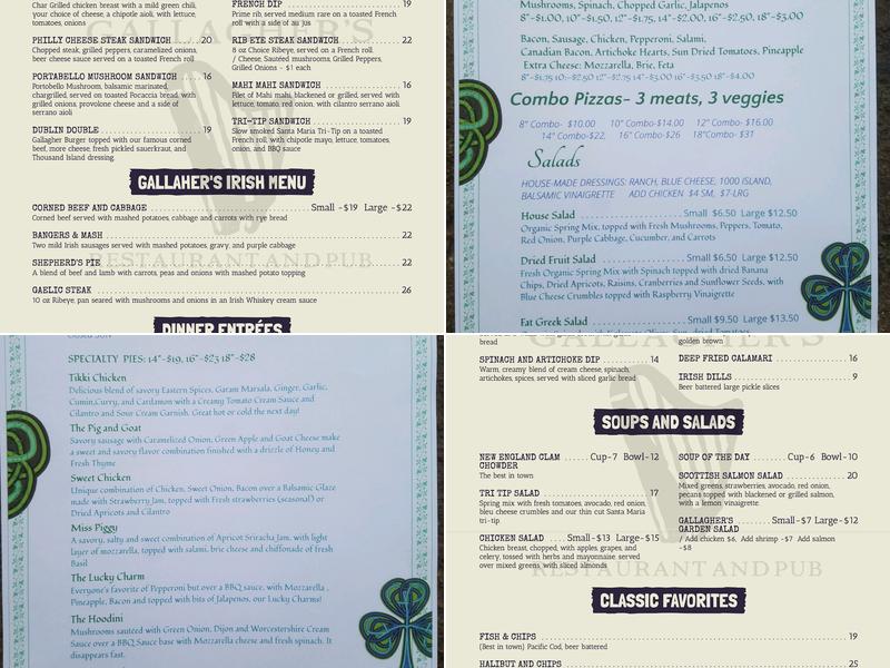 Gallagher's Restaurant & Pub Menu