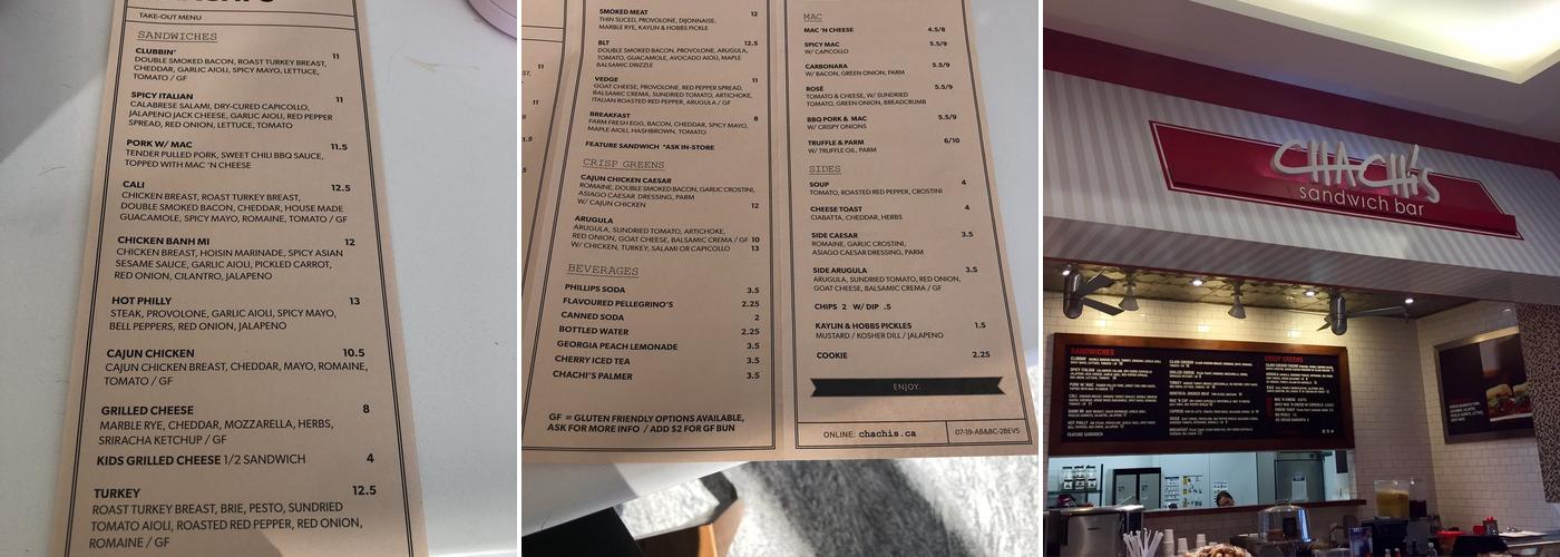 Chachi's Sandwich Bar Brookfield Menu