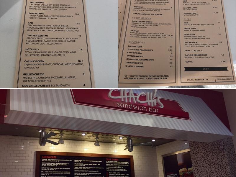 Chachi's Sandwich Bar Brookfield Menu