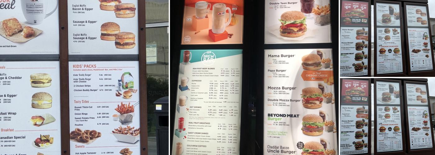 A&W Canada Menu