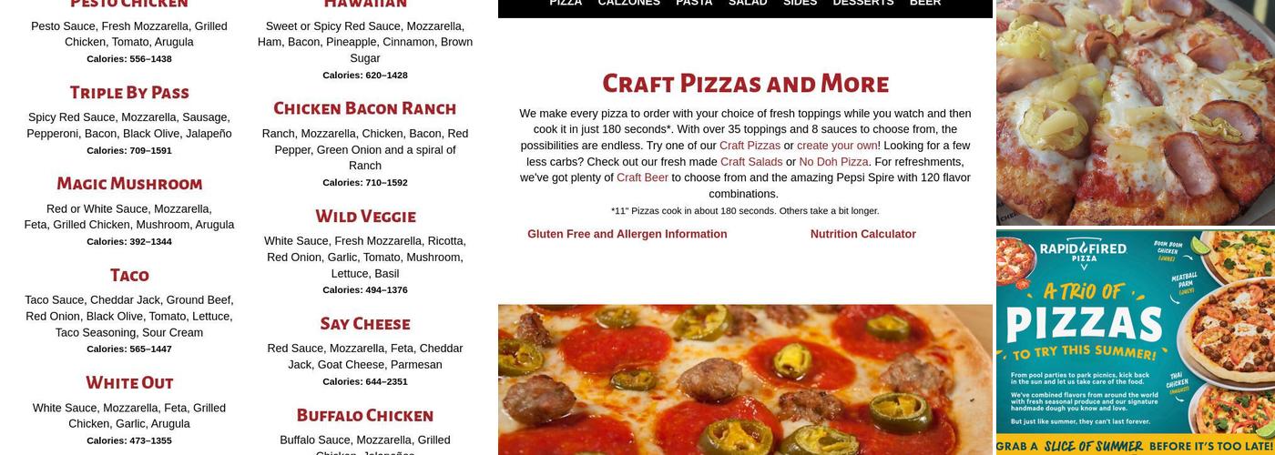 Rapid Fired Pizza Menu