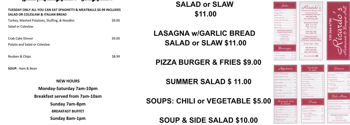 Ricardo's Restaurant and Banquet Hall Menu