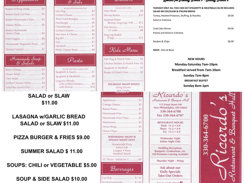 Ricardo's Restaurant and Banquet Hall Menu