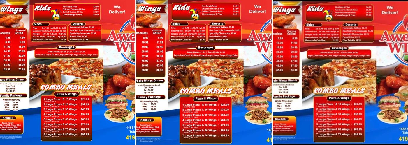 Awesome Wings Menu