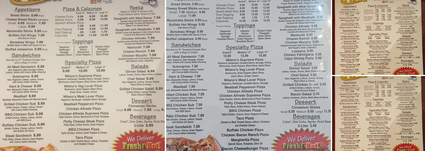 Milano's Pizza Mcgregor Menu