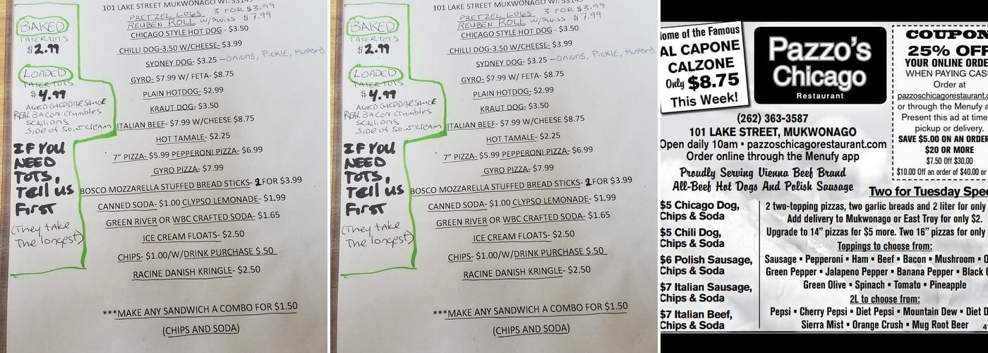 Pazzo's Chicago Restaurant Menu