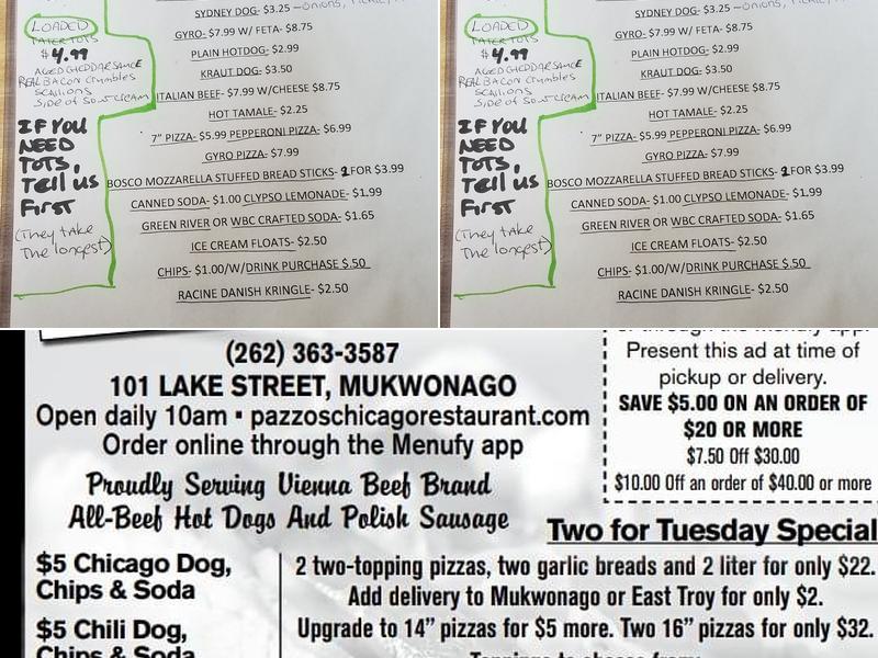 Pazzo's Chicago Restaurant Menu