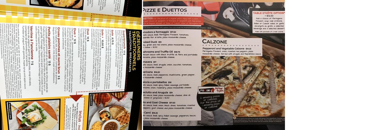 Pacini Langelier Menu