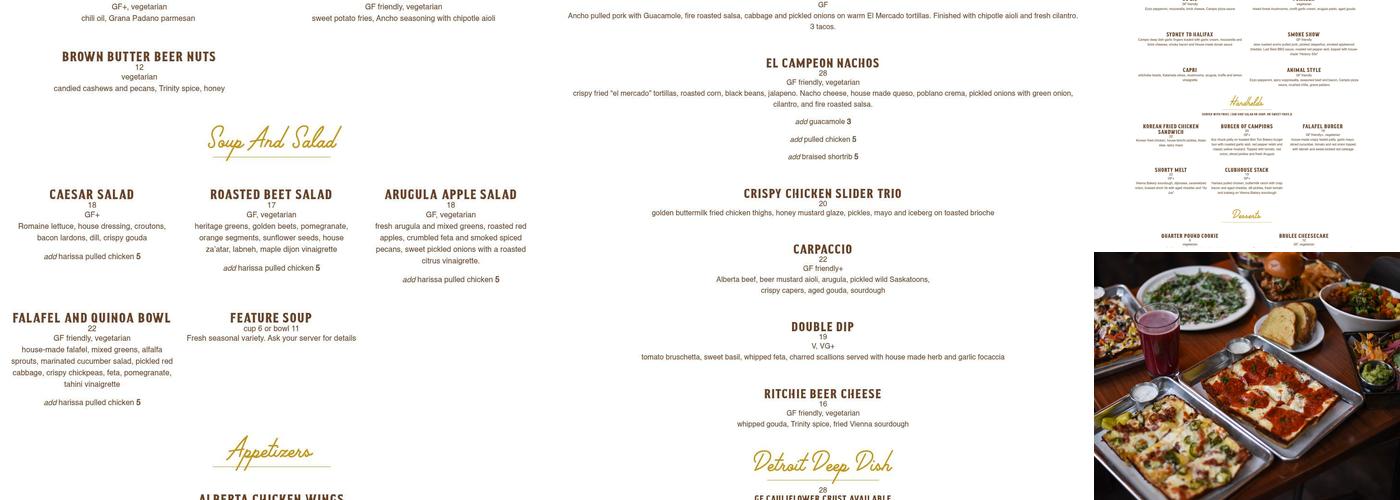 Campio Brewing Co. Menu