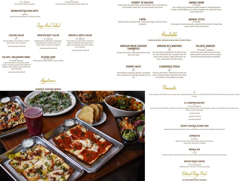 Campio Brewing Co. Menu