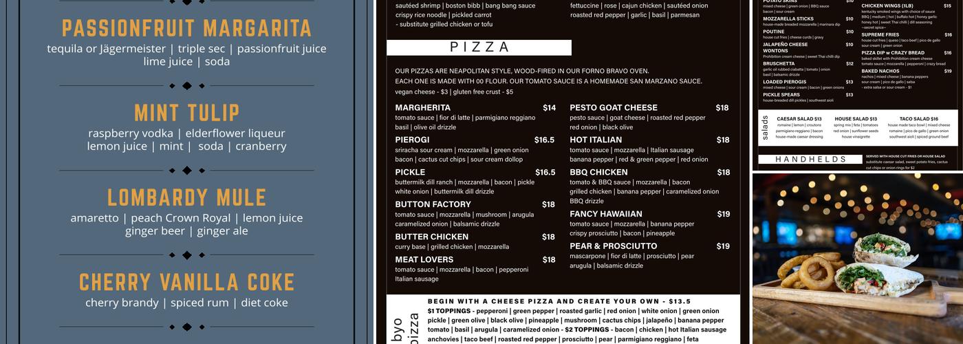 The Prohibition Warehouse Menu