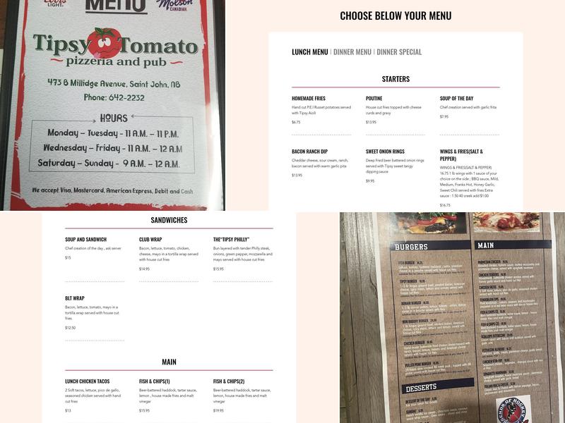 Tipsy Tomato Menu