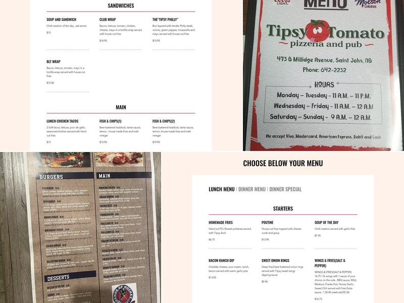 Tipsy Tomato Menu