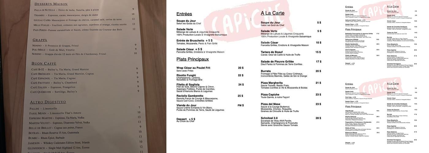 Restaurant Capiche Menu