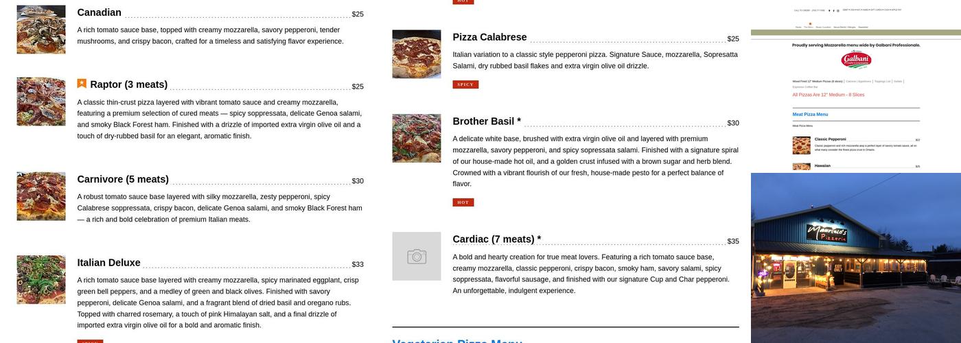 Maurizio's Pizzeria Inc. Menu