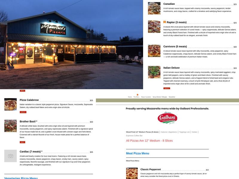 Maurizio's Pizzeria Inc. Menu