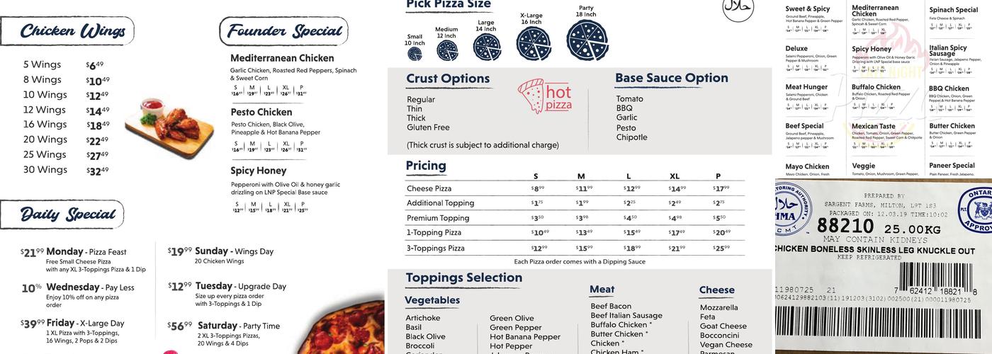Late Night Pizza Menu
