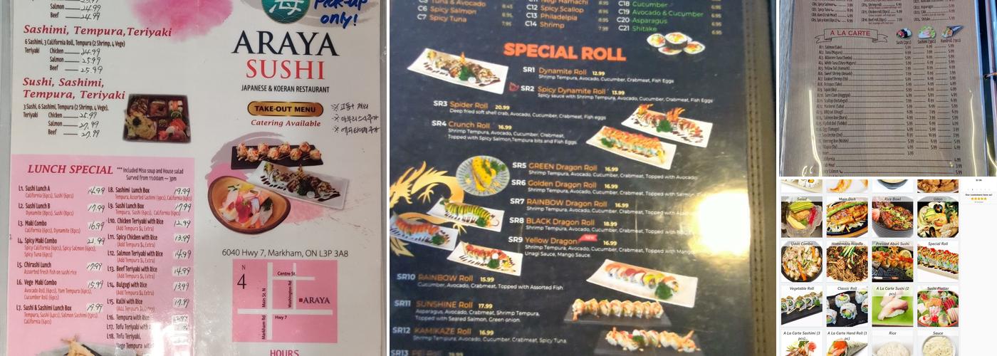 Araya Sushi Menu