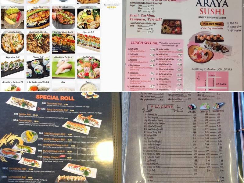 Araya Sushi Menu