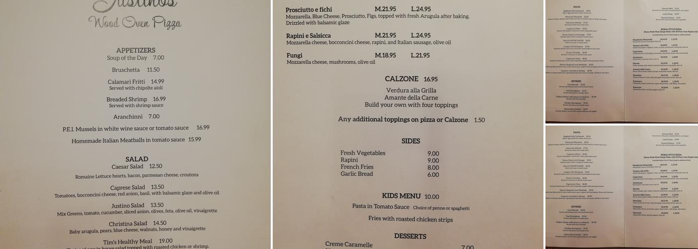 Justino's Wood Oven Pizza Menu