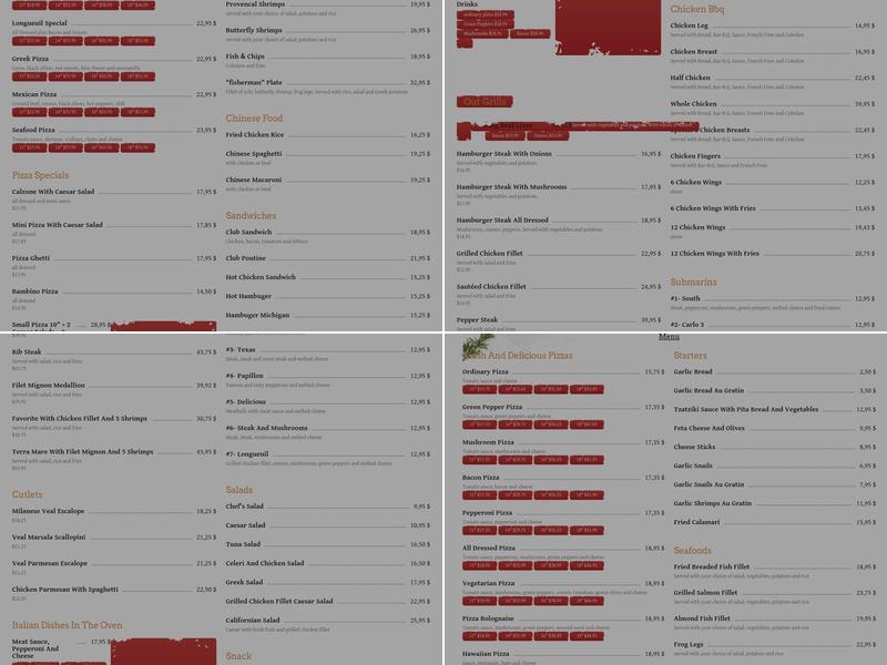 Restaurant Longueuil Pizzeria Menu