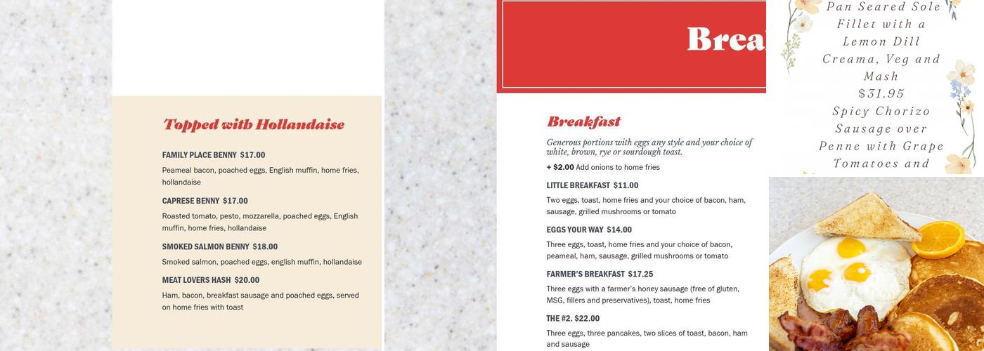The Family Place Restaurant and Pizza Menu