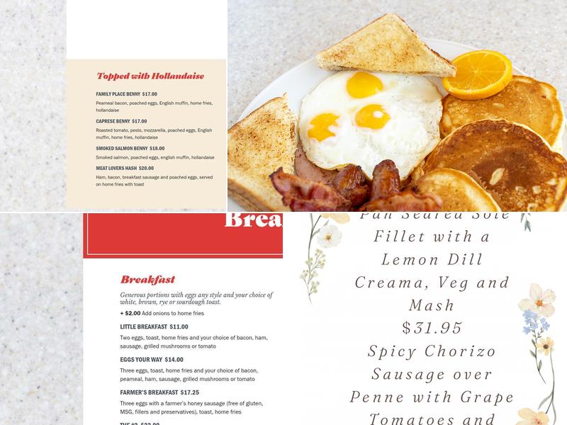 The Family Place Restaurant and Pizza Menu