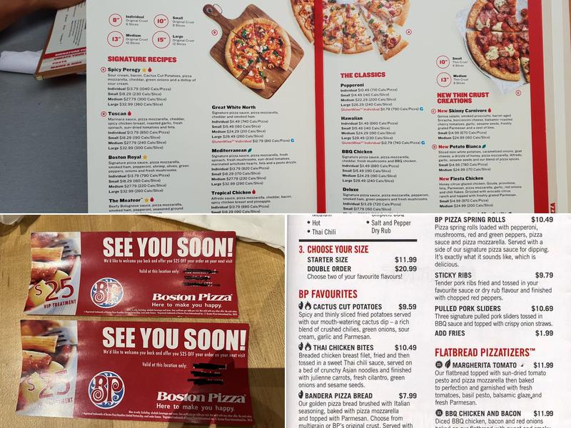 Boston Pizza Menu