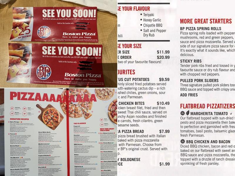 Boston Pizza Menu
