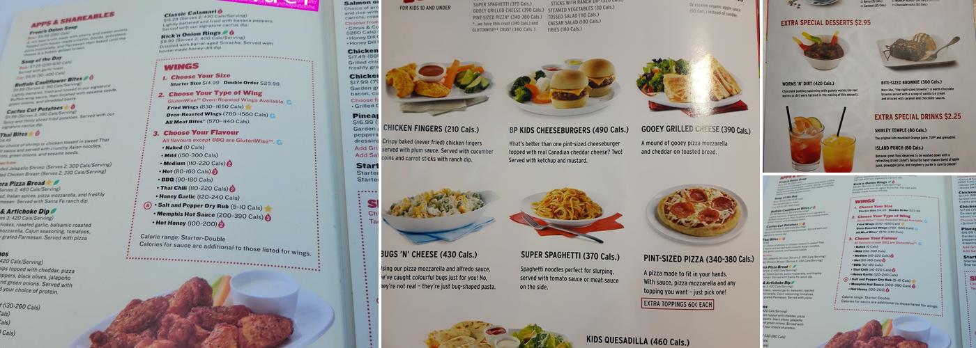 Boston Pizza Menu