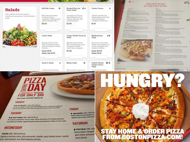 Boston Pizza Menu