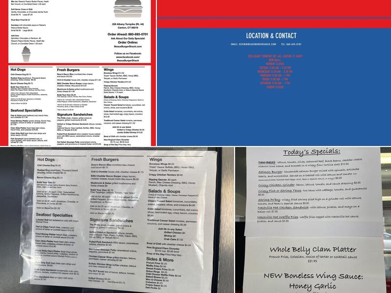 Beau's Burger Shack Menu