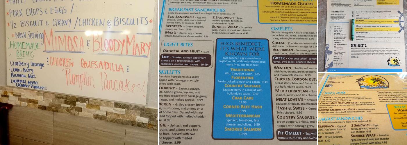 Benedict's Menu