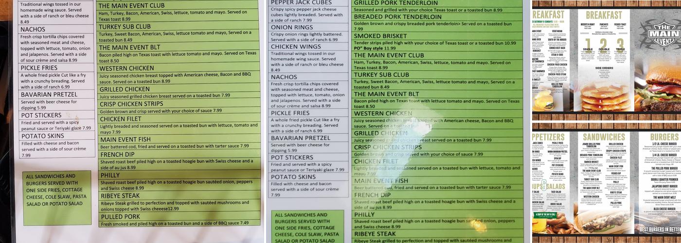 The Main Event Menu
