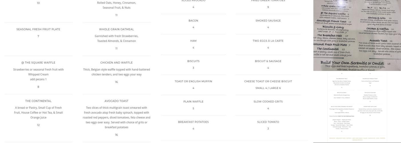 Cafe at the Square Menu