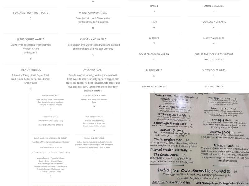 Cafe at the Square Menu