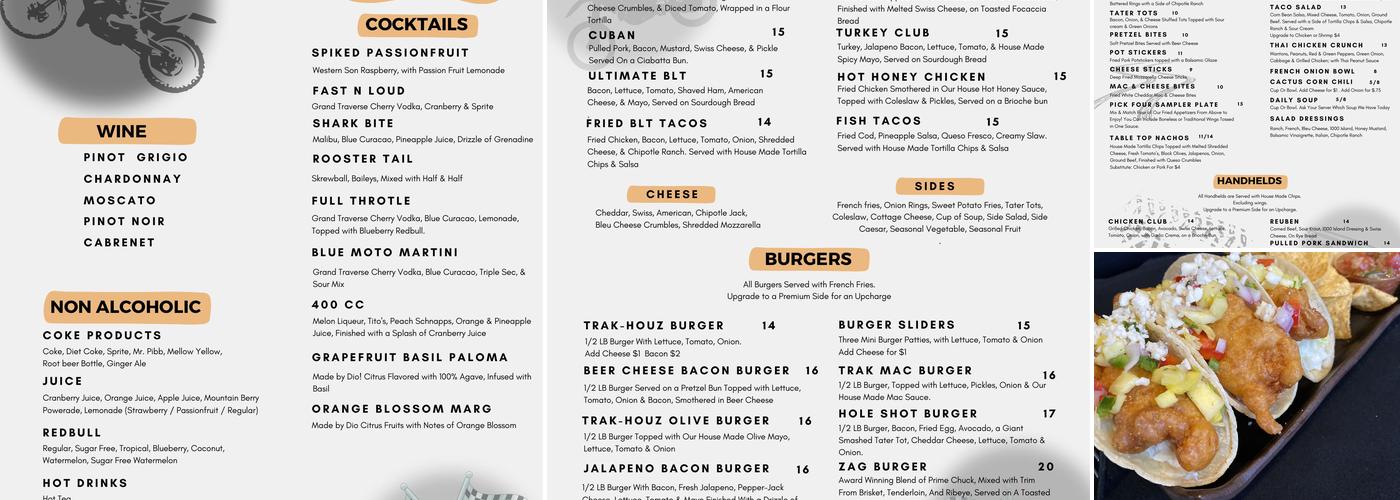 Trak Houz Bar & Grill Menu