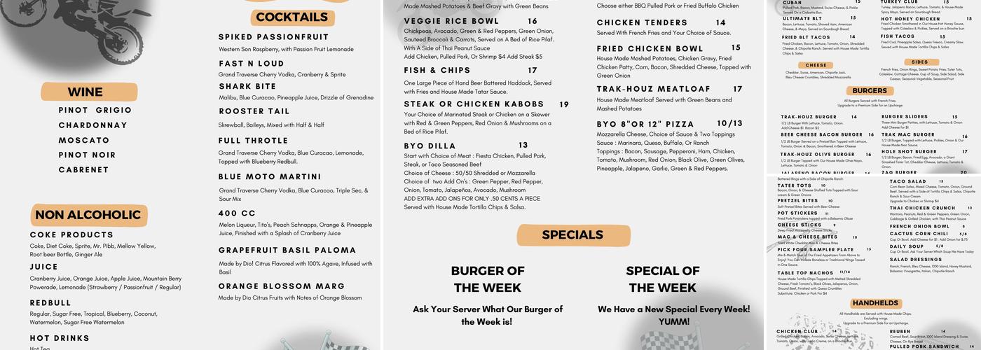 Trak Houz Bar & Grill Menu