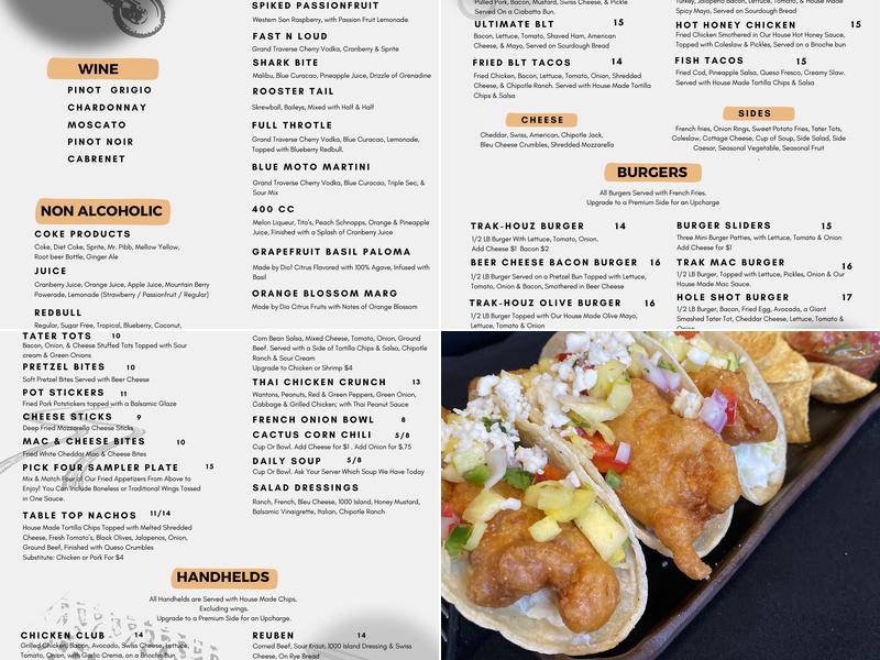 Trak Houz Bar & Grill Menu