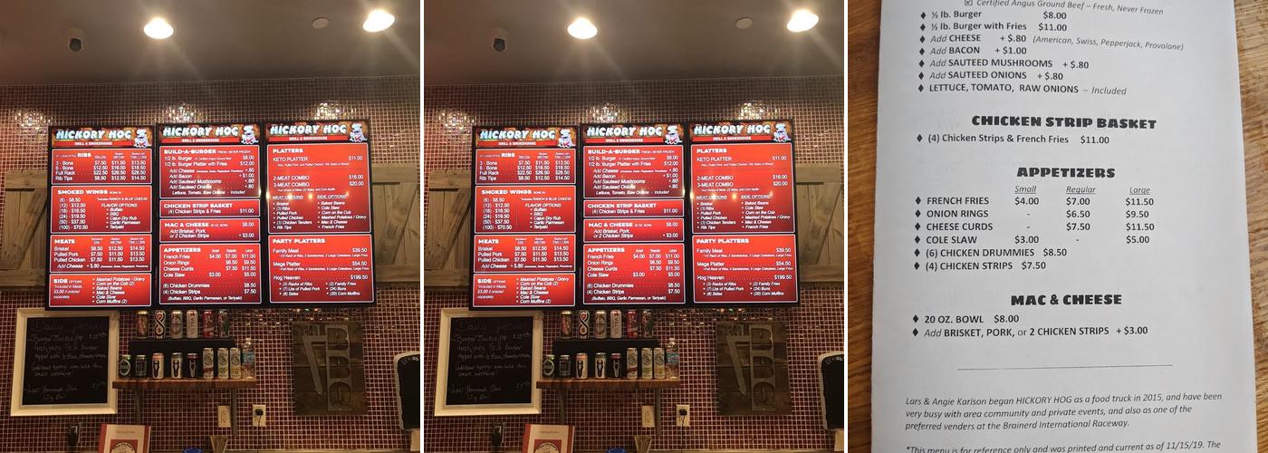 Hickory Hog Menu