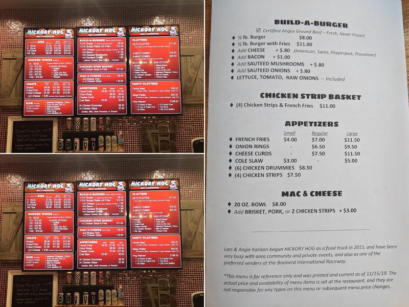 Hickory Hog Menu