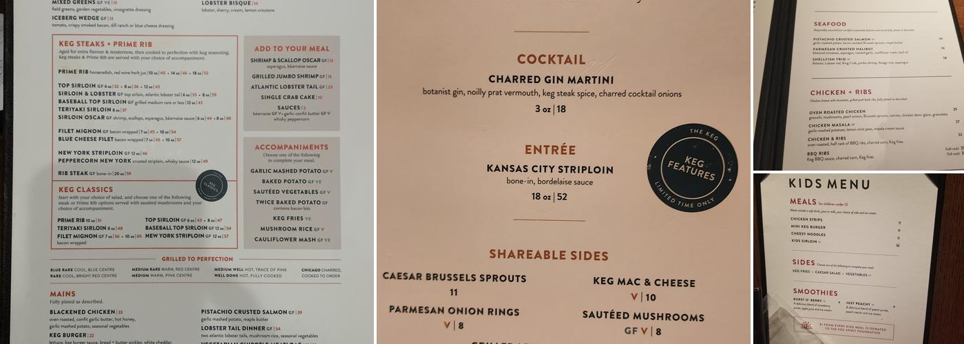 The Keg Steakhouse + Bar - Market Mall Menu