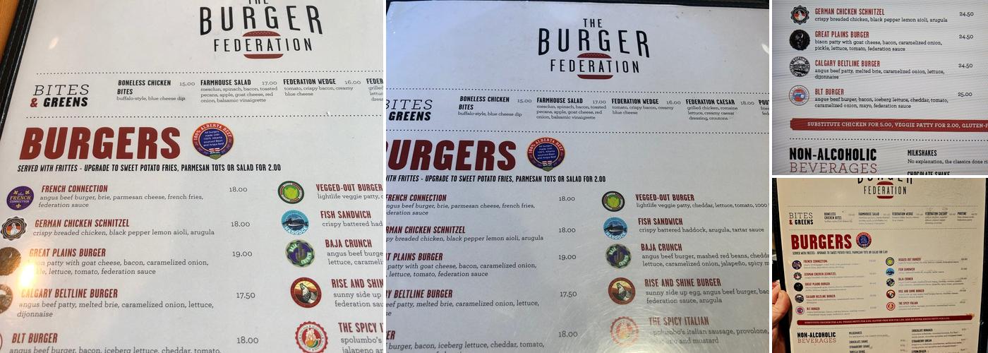 The Burger Federation Menu