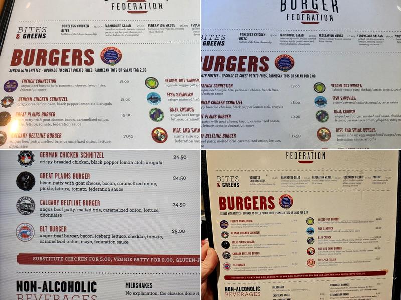 The Burger Federation Menu