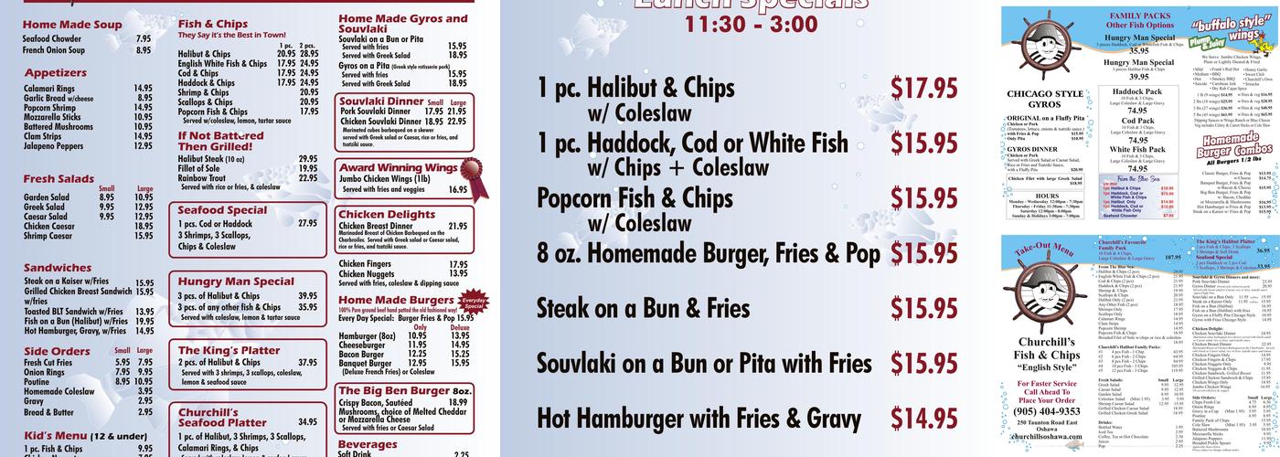 Churchills Fish & Chips Menu