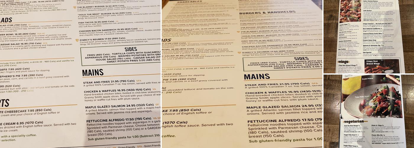 Fionn MacCool's Windsor Menu
