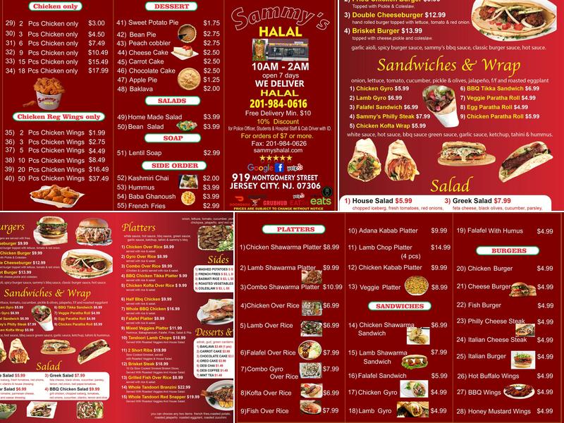 Sammy's halal Menu
