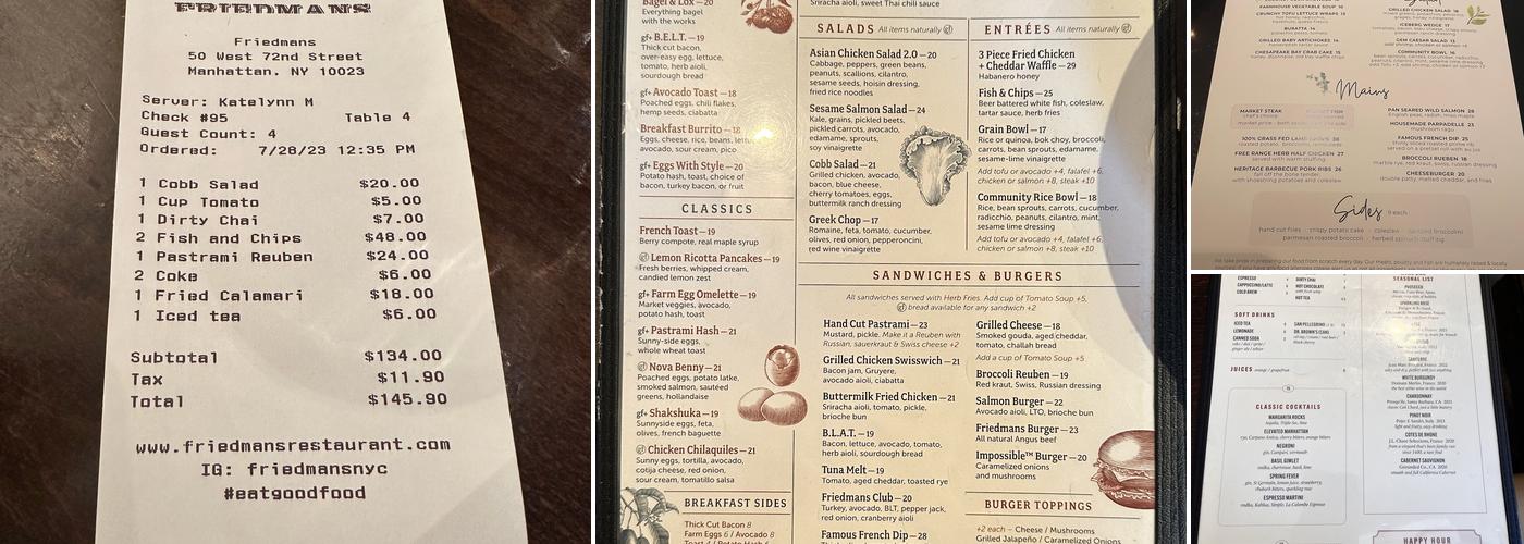 Friedman’s Menu