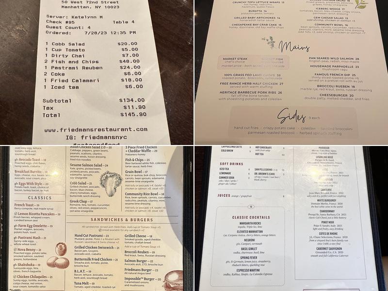 Friedman’s Menu